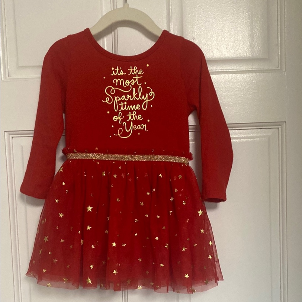 Red Holiday Dress with Gold Stars